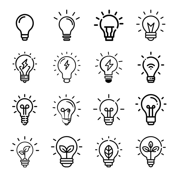 Vector bulb icoon pack creativiteit icoon pack