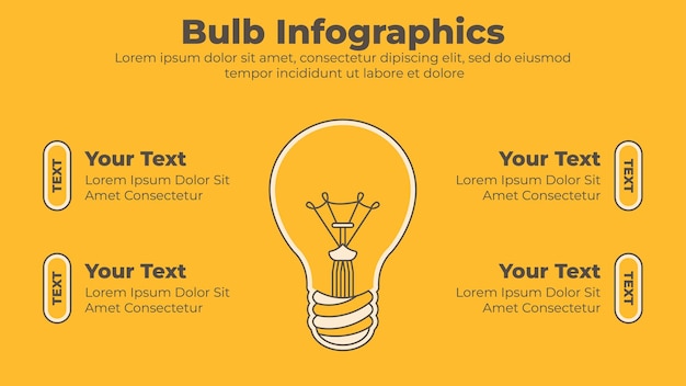 Vettore diapositiva di presentazione dell'idea di business infografica lampadina