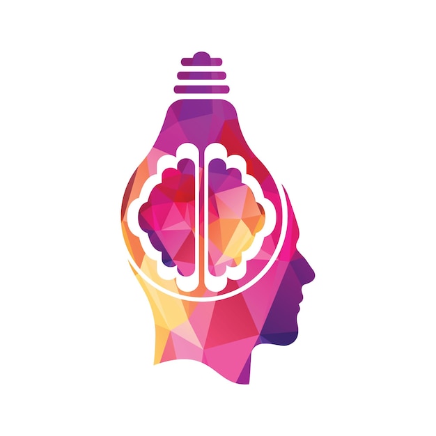 Vector bulb lamp and brain in a man head human head brain and bulb lamp combination
