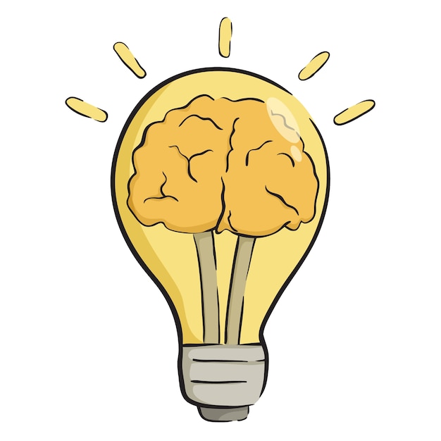 Bulb light idea with brain in the bulb