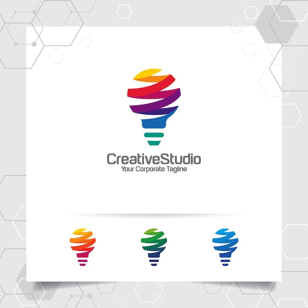 Bulb logo idea design concept of digital colorful symbol and icon lamp vector smart idea logo used for studio professional and agency