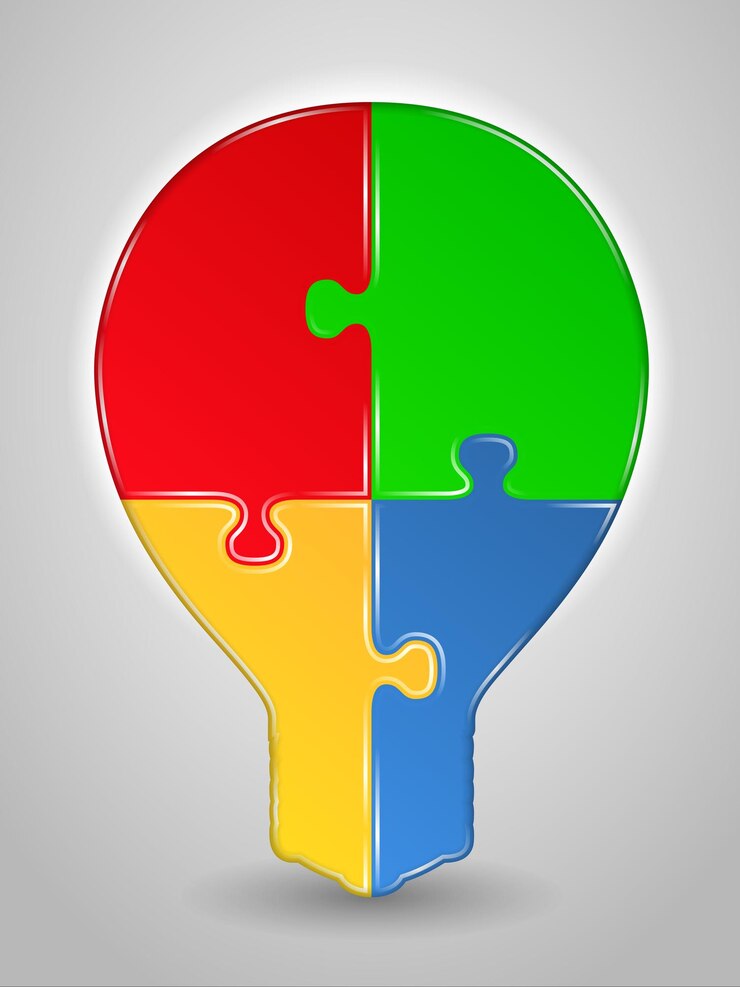 Bulb made of puzzle pieces idea concept vector eps10 illustration