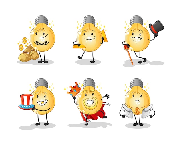 Bulb rich character. cartoon mascot vector