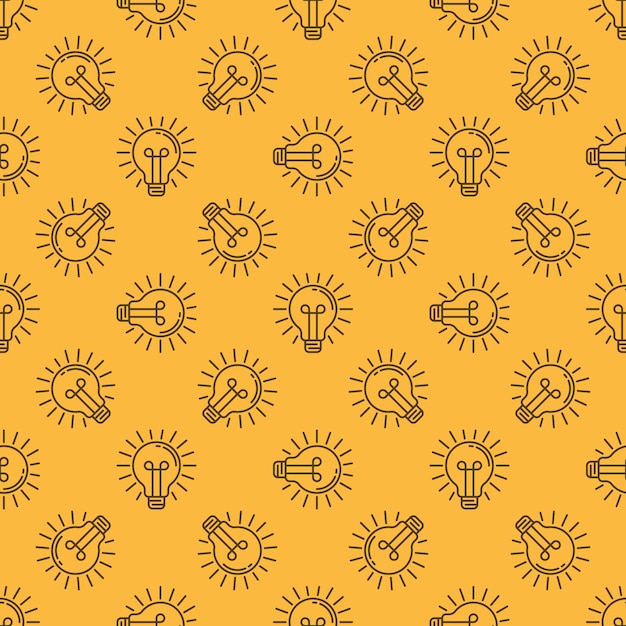 Bulb vector Idea concept line yellow seamless pattern