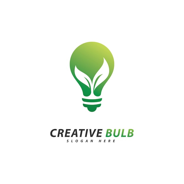 Лампа с вектором логотипа листьев Креативная экоэнергия Концепция дизайна логотипа