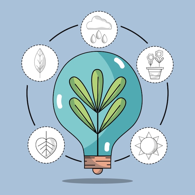 Bulb with plant inside and natural ecology icons