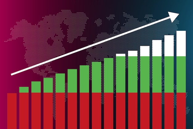 Bulgaria bar chart graph, increasing values, country statistics concept, bulgaria flag on bar graph