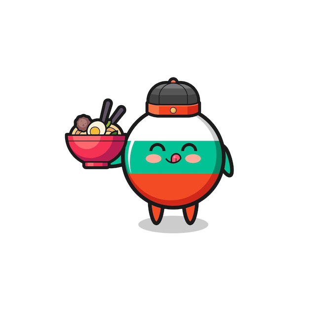 Bulgaria flag as Chinese chef mascot holding a noodle bowl