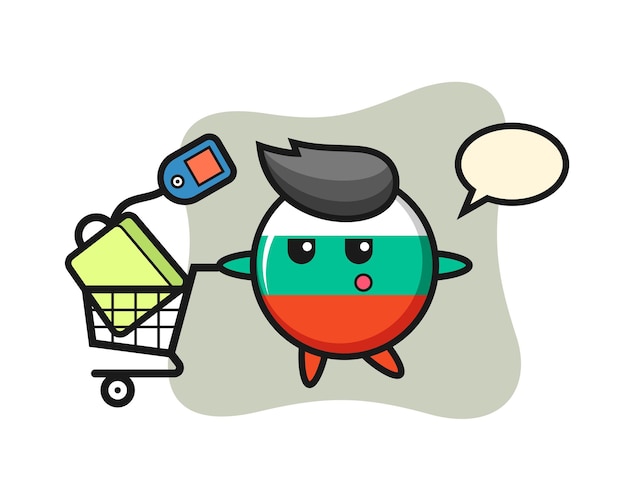 Bulgaria flag badge illustration cartoon with a shopping cart