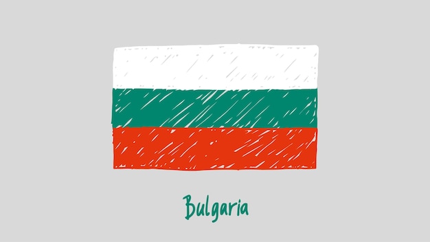 ブルガリアの国旗の色鉛筆またはマーカー スケッチ ベクトル