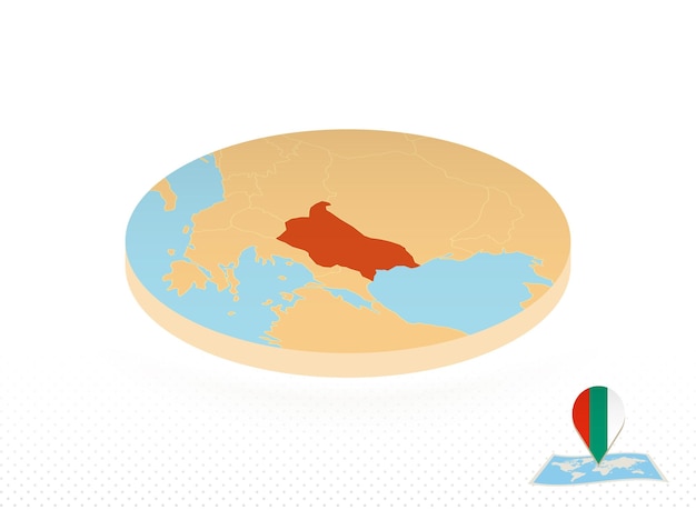 Mappa della bulgaria progettata in stile isometrico mappa circolare arancione della bulgaria per infografica web e altro ancora