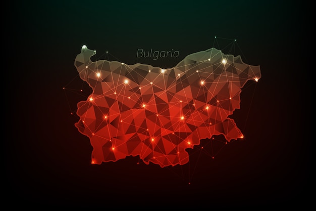 Vettore mappa di bulgaria poligonale con linee e luci incandescenti