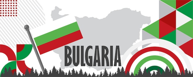 ブルガリアの国旗の色のテーマの背景と幾何学的な抽象とブルガリア建国記念日のバナー