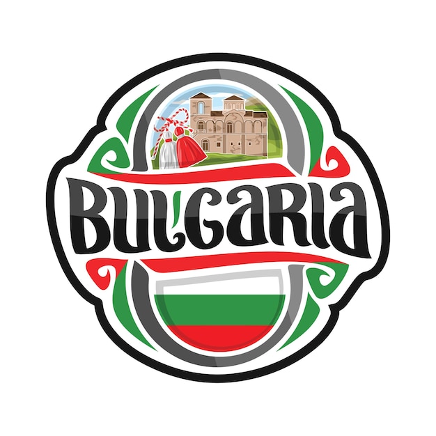 Vettore illustrazione del ricordo di viaggio del distintivo del logo della bandiera dell'autoadesivo della bulgaria