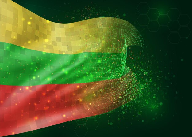 Bulgaria, on vector 3d flag on green background with polygons and data numbers