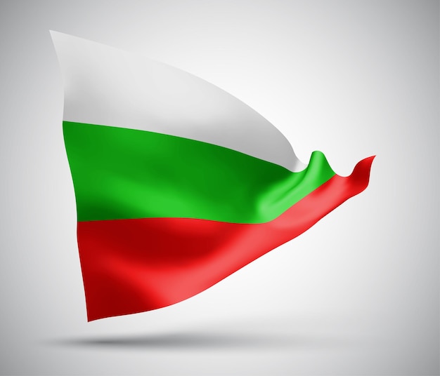 Bulgaria , vector flag with waves and bends waving in the wind on a white background.