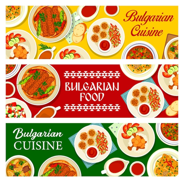 Vector bulgarian cuisine food banners, bulgaria dishes and meals