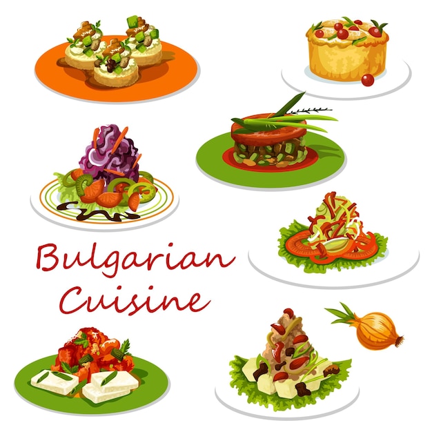 고기와 야채 요리의 불가리아 요리 아이콘