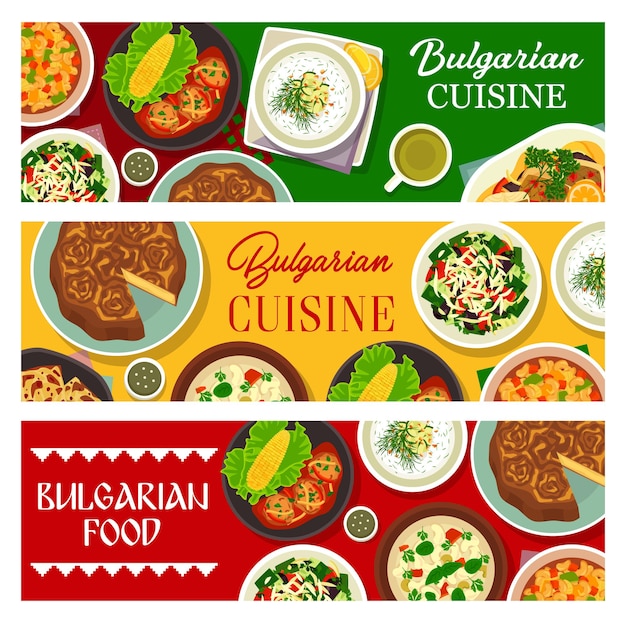 Vector bulgarian food meals, restaurant menu dish banner