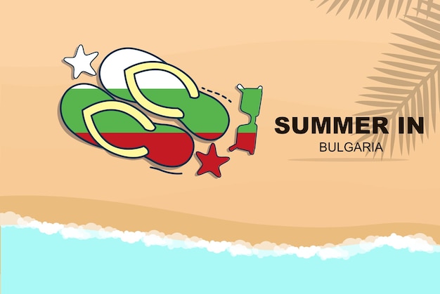 Bulgarije zomervakantie vector banner strandvakantie slippers zonnebril zeester op zand