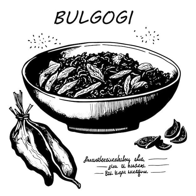 Bulgogi Korean dish hand drawn vector illustration