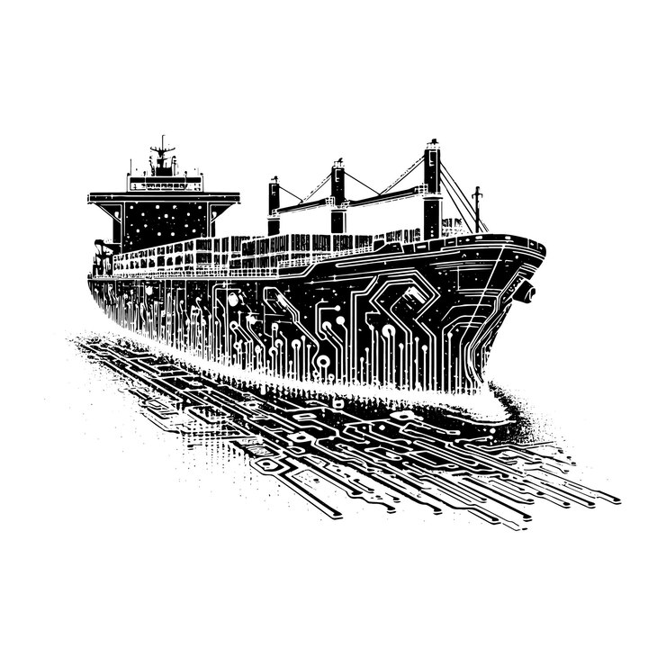 वेक्टर bulk carrier silhouette in cyberpunk black and white illustration