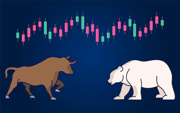 Bull and bear crypto-valuta of aandelenmarkt, zakelijke financiële investeringen en handelsafbeeldingen