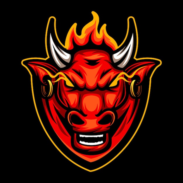 bull angry with fire over the head, esport logo team