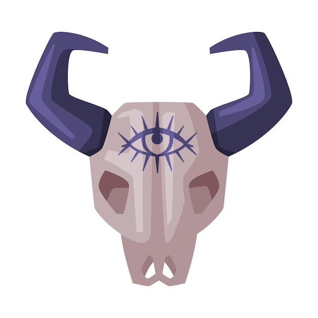 Вектор Кость черепа быка счастливый хэллоуин объект векторная иллюстрация в стиле мультфильма на белом фоне