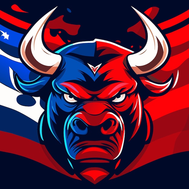 Bull artwork in red white and blue vector illustration