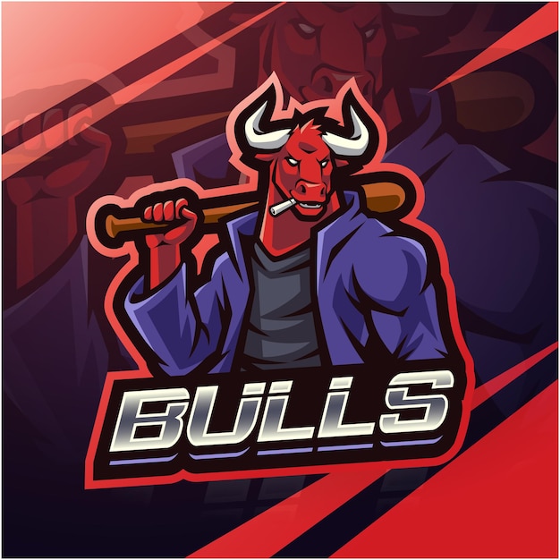 Bull baseball esport mascot logo design