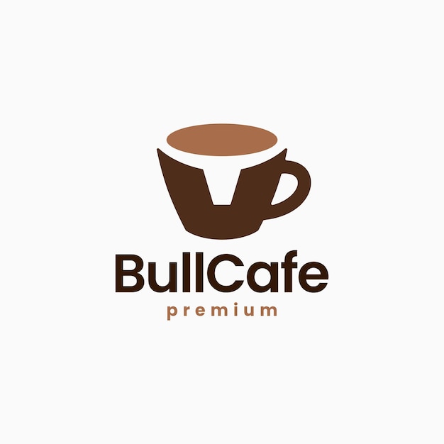 Bull Coffee Cup Cafe Drink Logo Vector icon illustration