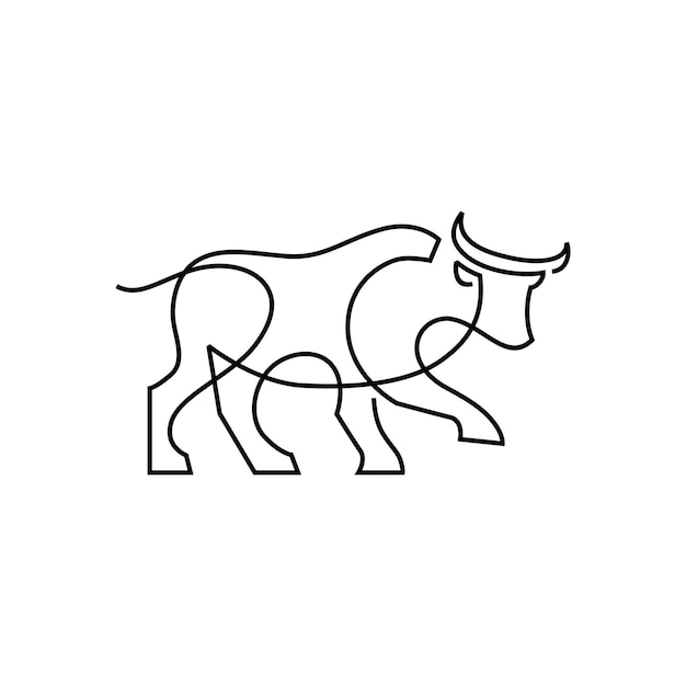 Bull continuous line monoline art logo vector icon illustration