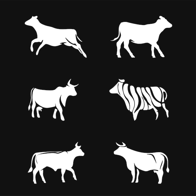 Vector bull and cow set isolated on white background