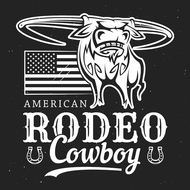 Bull cowboy rodeo, American flag and horseshoe