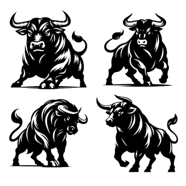 Bull face Silhouette Vector Illustration set