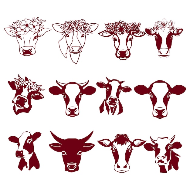 Bull faces vector bundle clipart, bull in bandana, Cute cow illustration getting symbol of vector.