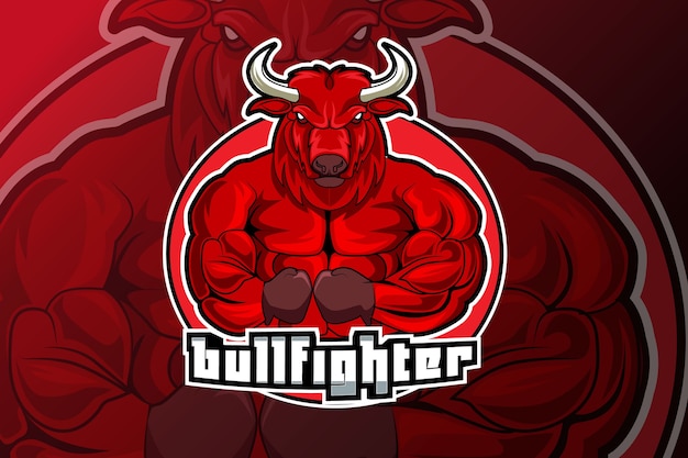 Bull fighter mascot for sports and esports logo isolated on dark