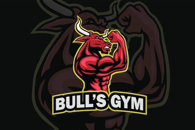 Bull Gym Logo Characterdesign Bodybuilder Poseren Gespierd Lichaam Vector Sport Mascotte