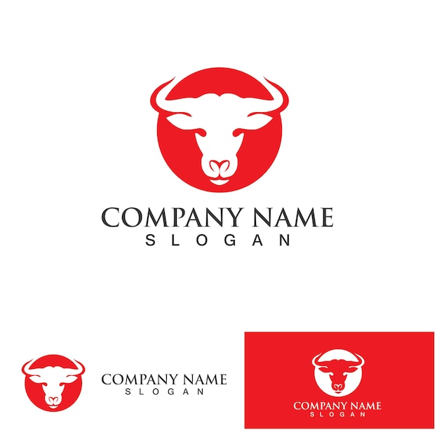 Vettore animale logo rosso corno testa di toro