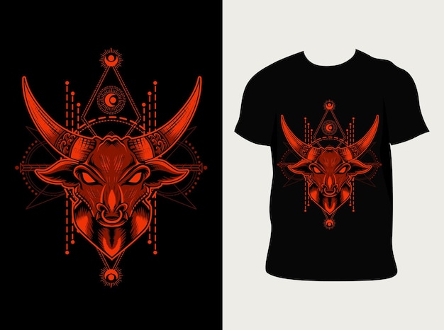 Illustrazione testa di toro con design t-shirt