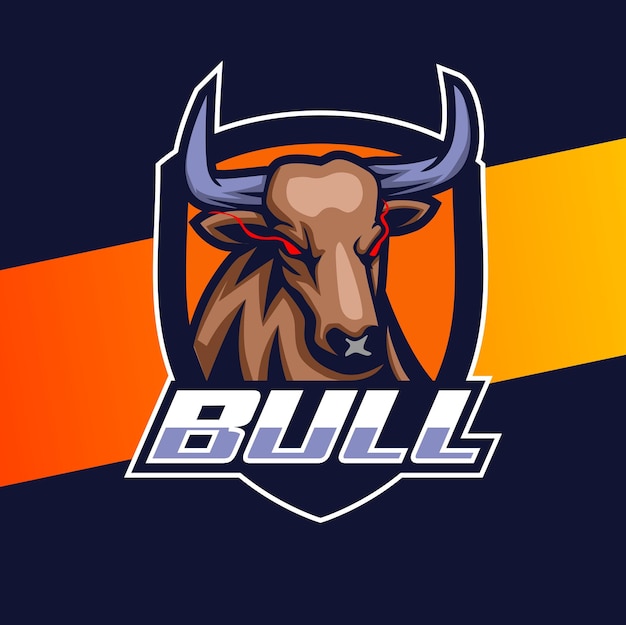 Bull head logo mascotte ontwerp met grote hoorn voor sport- of game-design