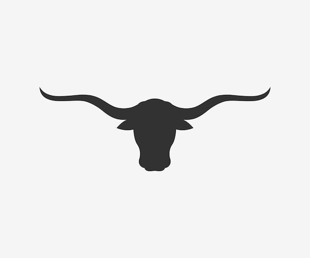 Bull head long horn icon vector logo