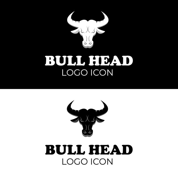 Vector bull head with big horn and angry face for retro vintage ranch farm logo design