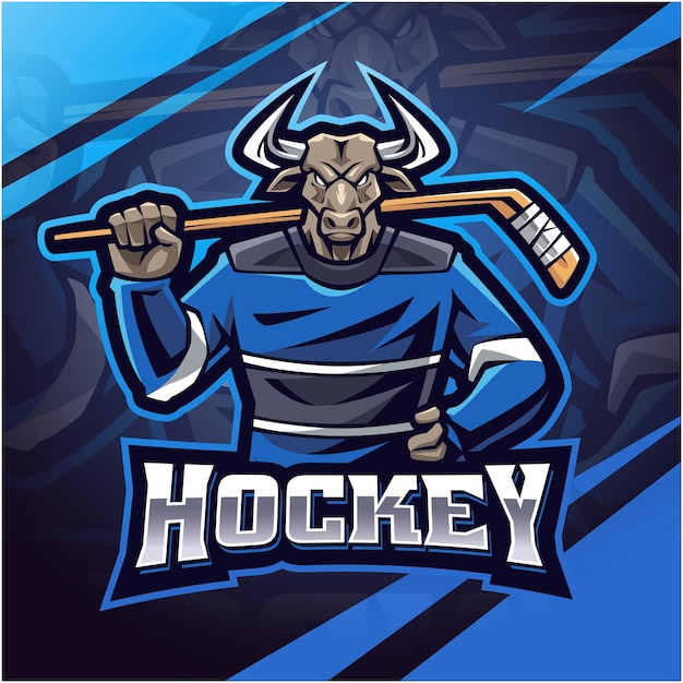 Vector bull hockey esport mascot logo design