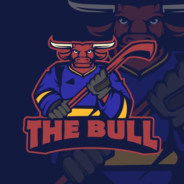 Vector bull hockey mascotte logo ontwerp
