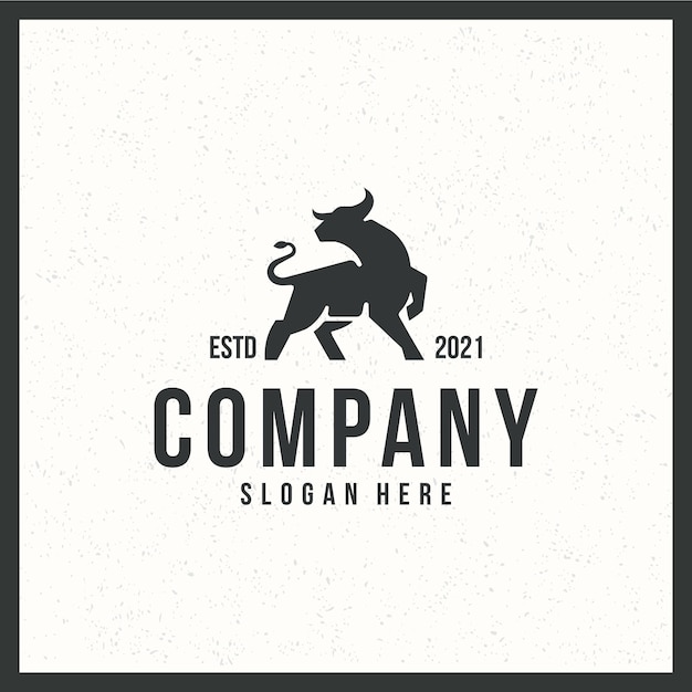 Vector bull-logo, sterk, retro, vintage, zwart en wit kleurenconcept