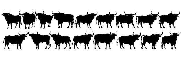 Bull longhorn silhouetten set groot pakket van vector silhouet ontwerp geïsoleerde witte achtergrond