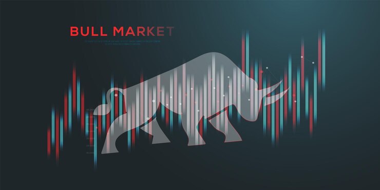Vector bull-marktgrafiek van trendlijnen voor trading bar chart bull stock market trend en forex trading bar