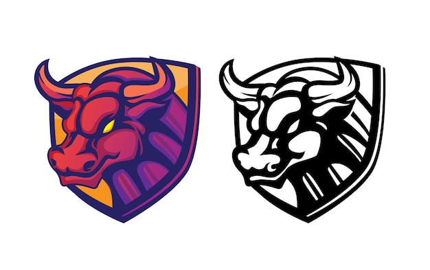 Цвет дизайна логотипа талисмана быка и черный